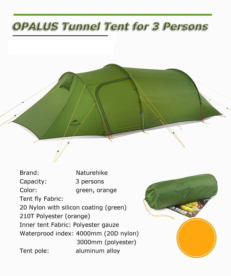 Cheap Goat Tents  New Opalus Tunnel Tent Ultralight Outdoor Camping Sleeping Tent 3 Person Double Layer Backpacking Tents Weatherproof Tents 